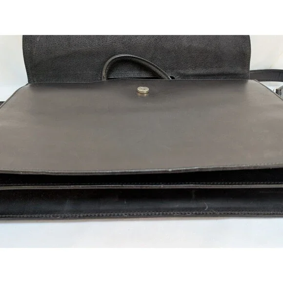 Mark Cross Vintage Black Polished Leather Accordion Briefcase Shoulder Strap - Picture 15 of 16
